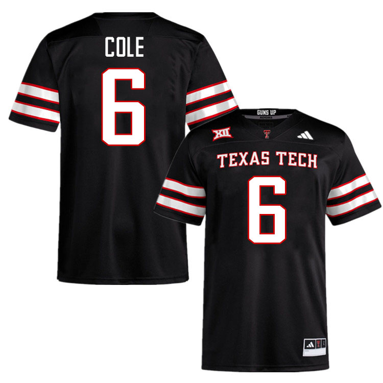 #6 Myles Cole Texas Tech Red Raiders Jerseys College Football Uniforms Stitched-Black